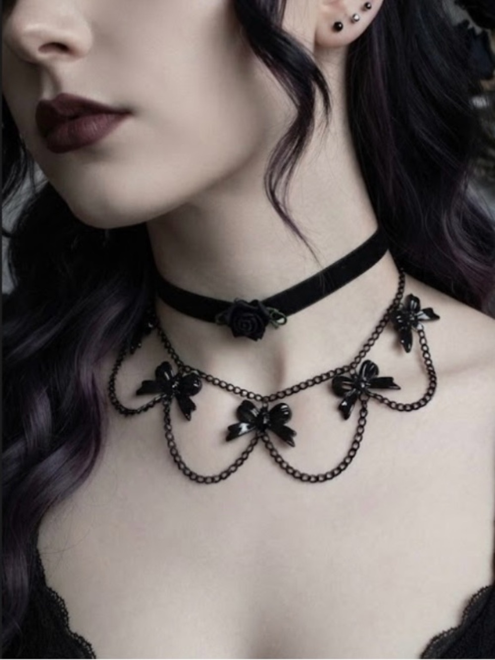 Hand Crafted Black Bow Chain Necklace